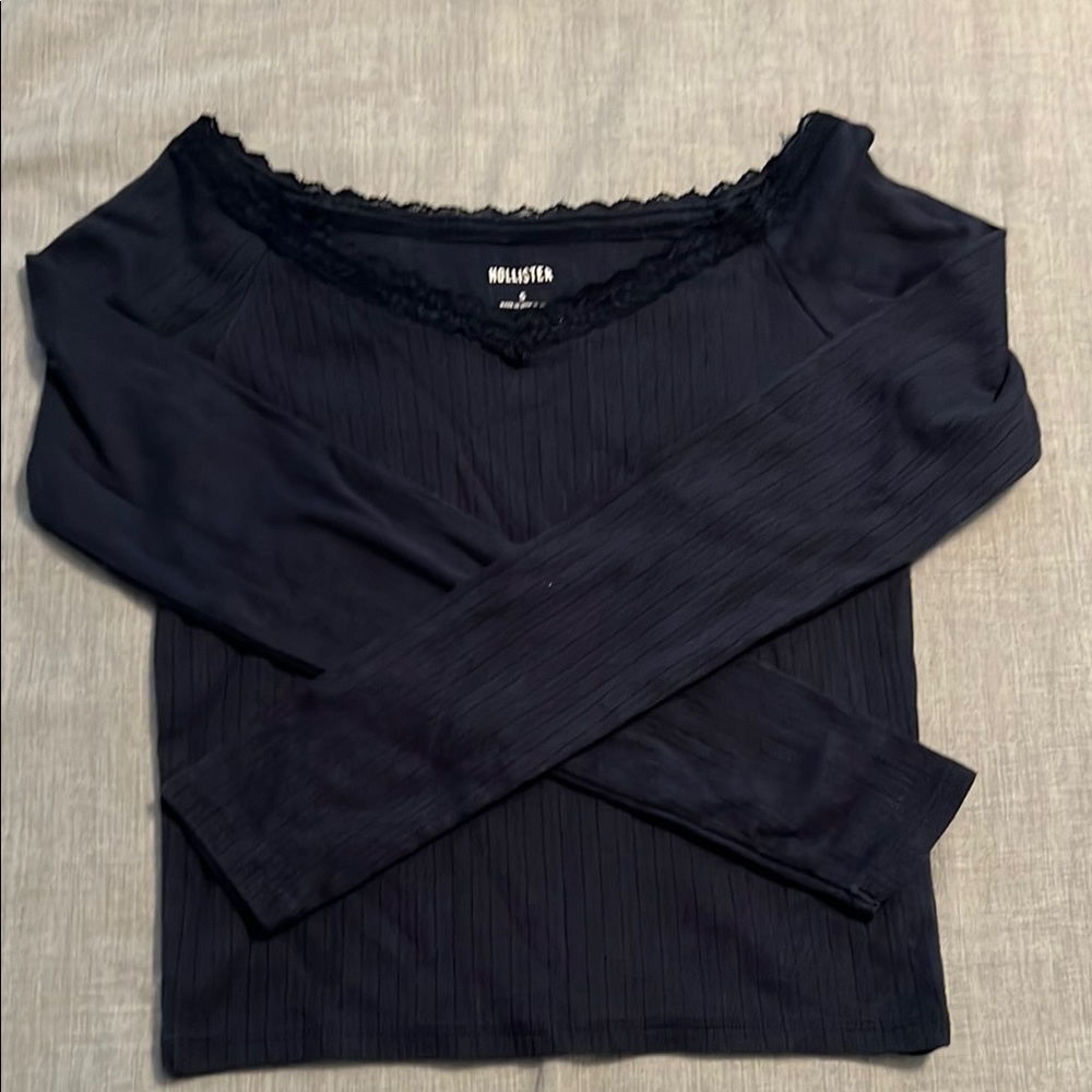 Hollister Women's Navy Lace Detail Blouse
